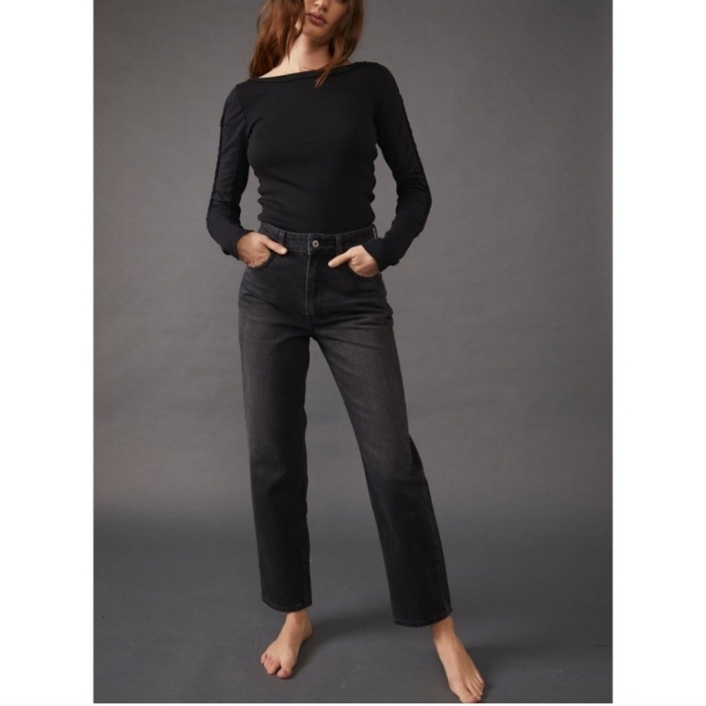 FREE PEOPLE Pacifica Straight Leg Jeans in Worn Black•Size 31•NWT - Picture 5 of 15
